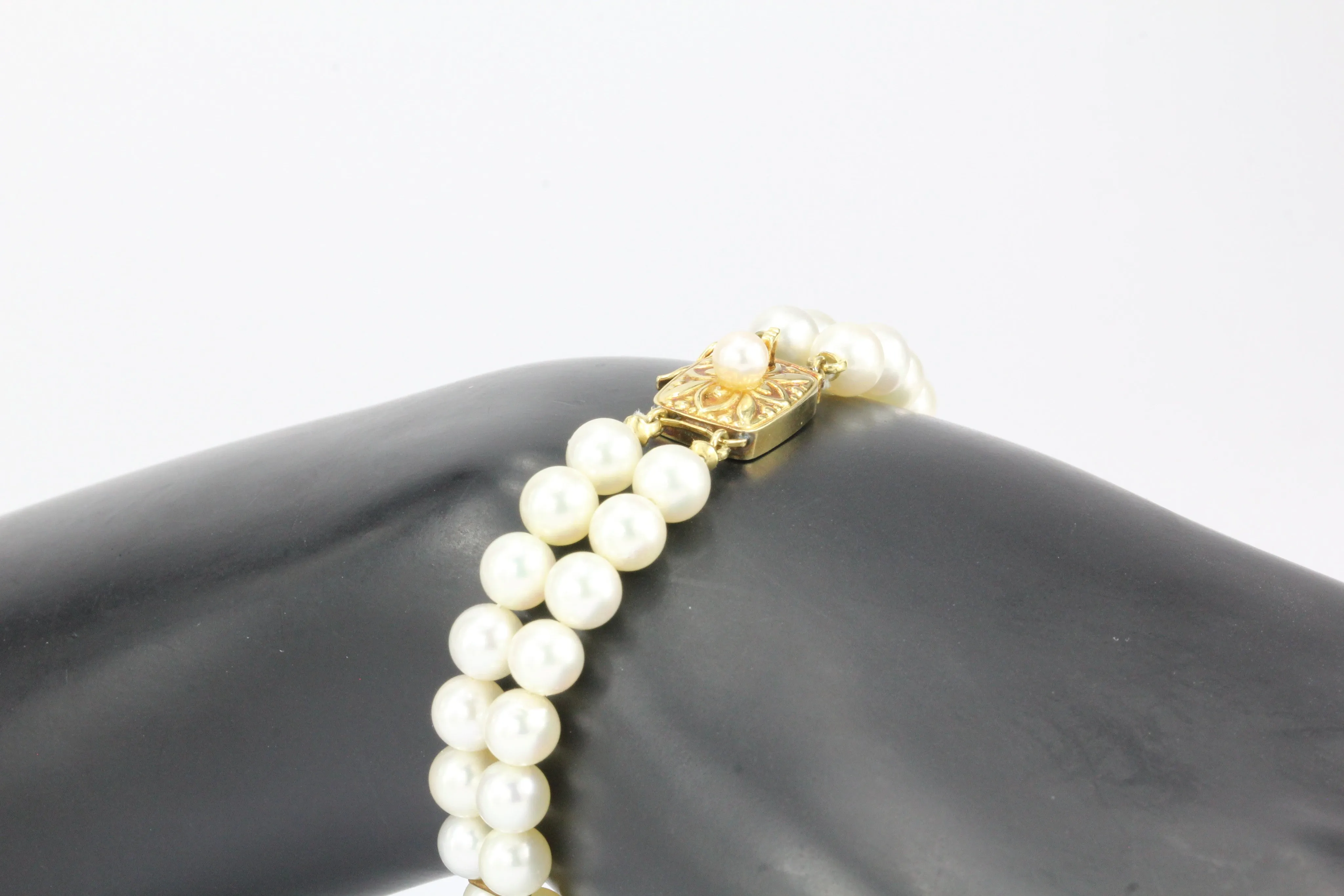 Vintage Mikimoto Double Strand Pearl 18K Gold Bracelet