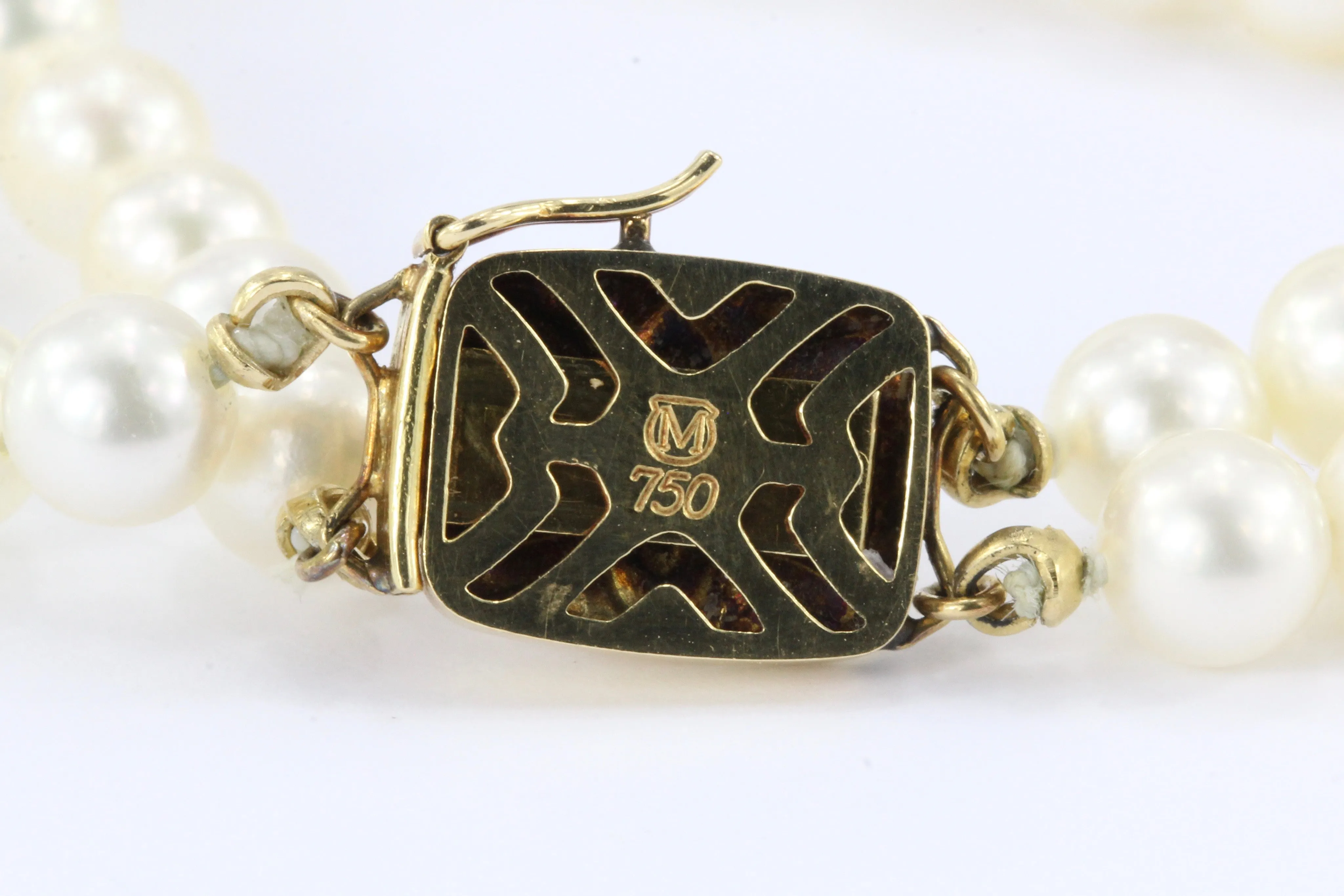 Vintage Mikimoto Double Strand Pearl 18K Gold Bracelet
