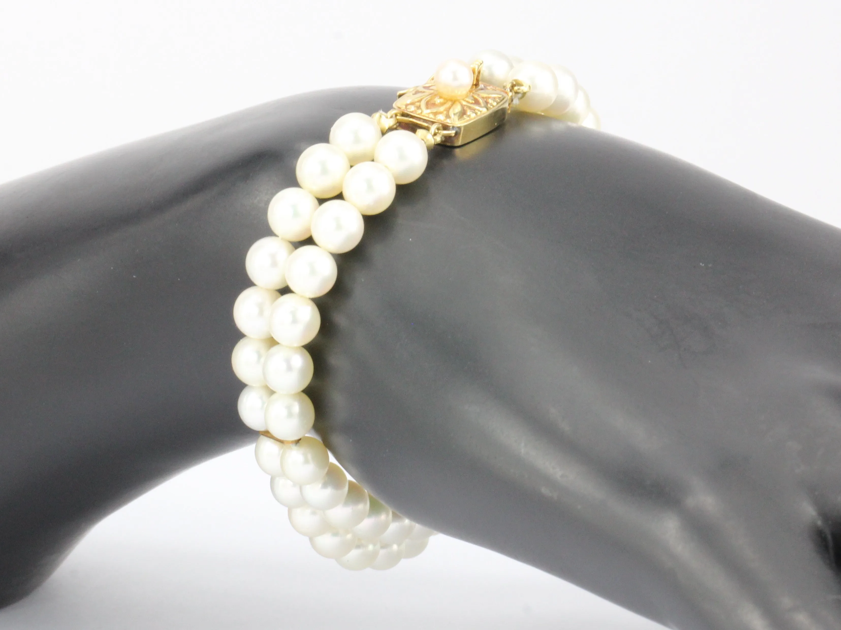 Vintage Mikimoto Double Strand Pearl 18K Gold Bracelet