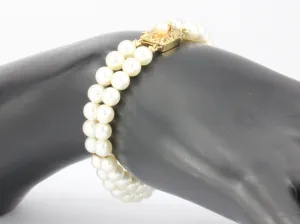 Vintage Mikimoto Double Strand Pearl 18K Gold Bracelet