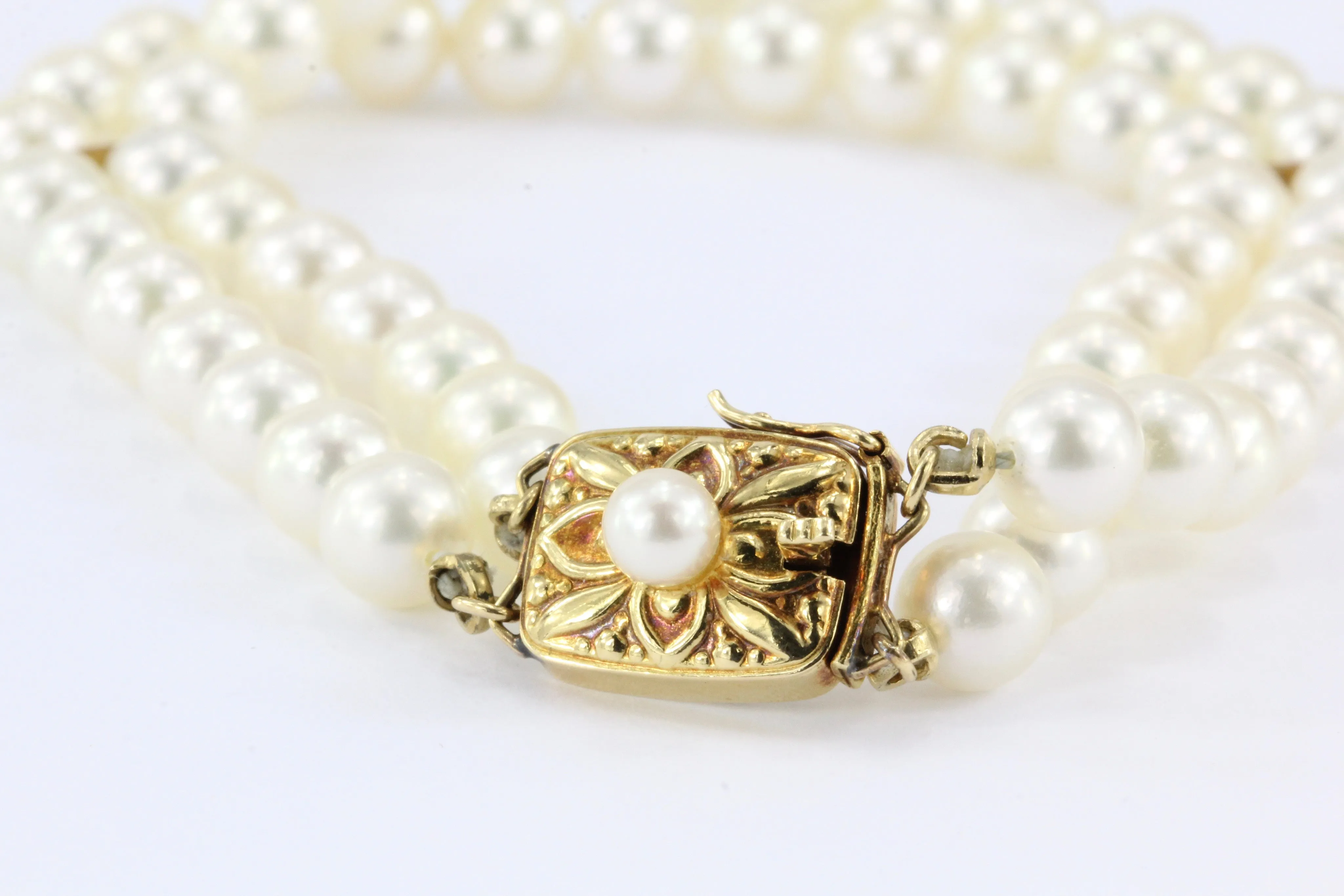 Vintage Mikimoto Double Strand Pearl 18K Gold Bracelet
