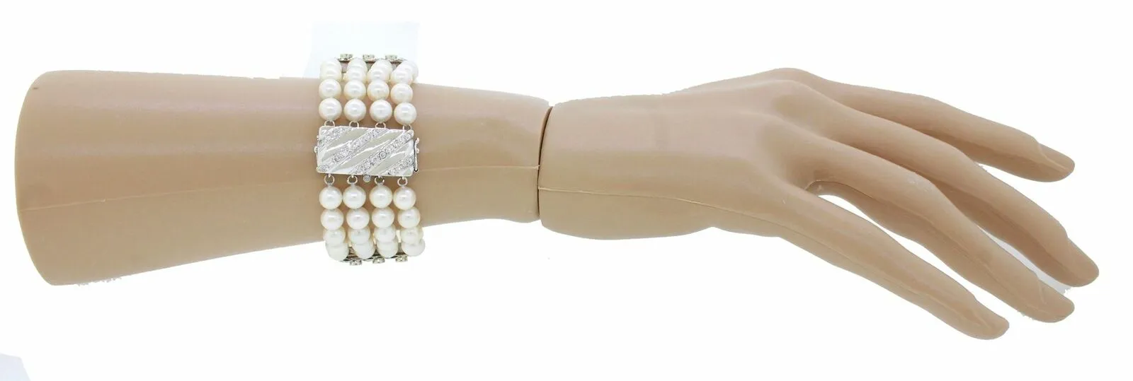 Vintage Natural Pearl and 1.00ctw Diamond Bracelet - 14k White Gold - Size 5.50"
