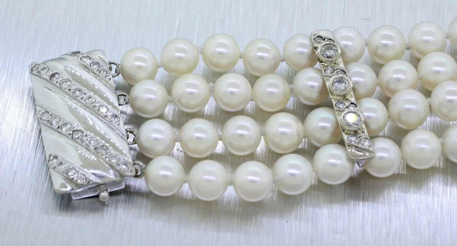 Vintage Natural Pearl and 1.00ctw Diamond Bracelet - 14k White Gold - Size 5.50"