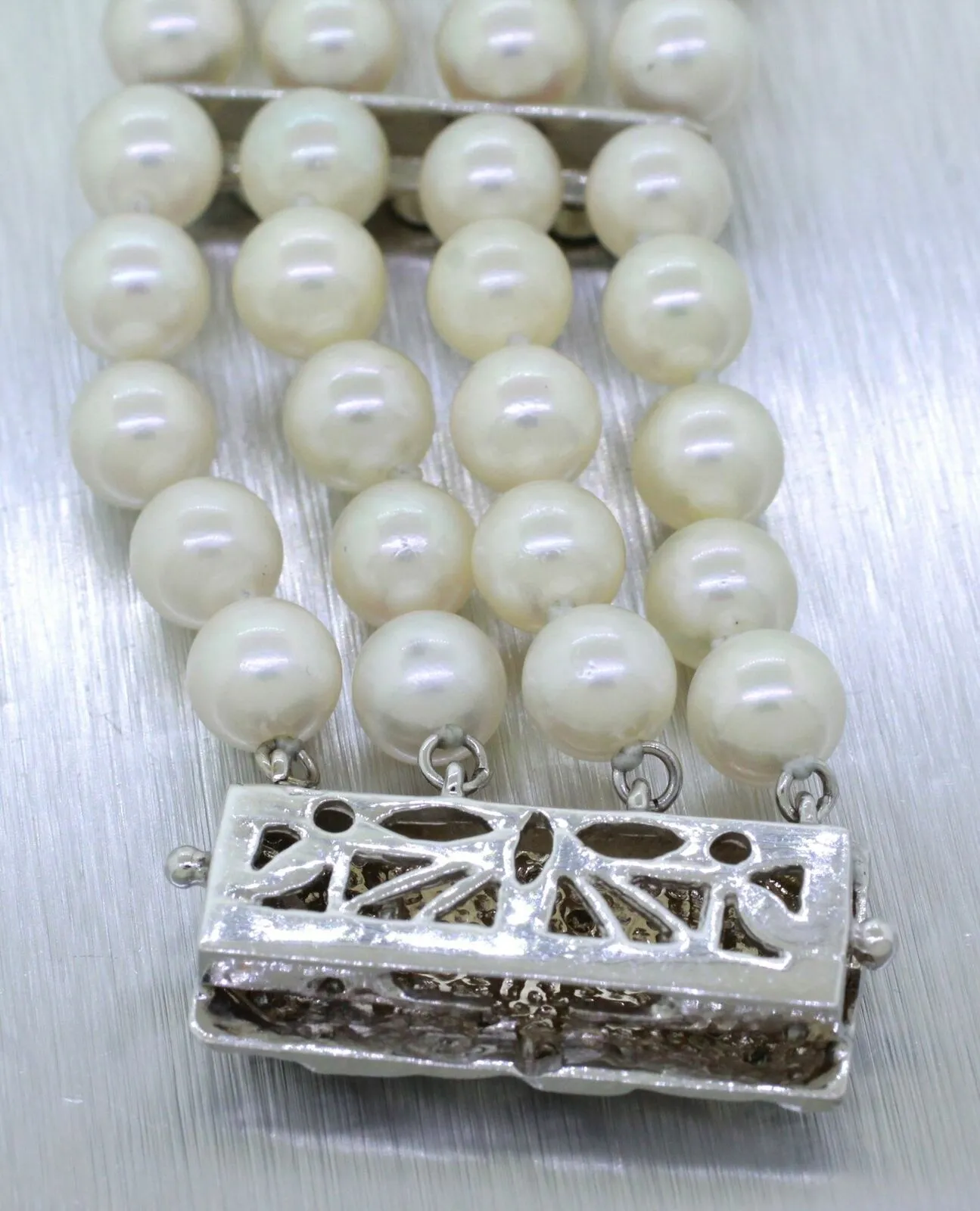 Vintage Natural Pearl and 1.00ctw Diamond Bracelet - 14k White Gold - Size 5.50"