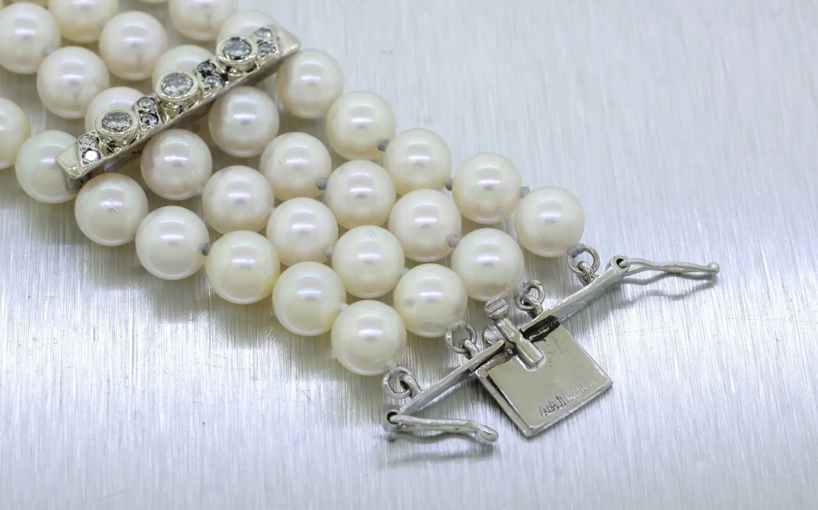 Vintage Natural Pearl and 1.00ctw Diamond Bracelet - 14k White Gold - Size 5.50"