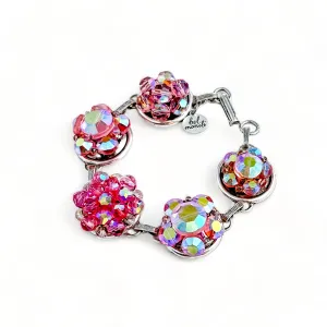 Vintage Pink Aurora Borealis Cluster Bracelet