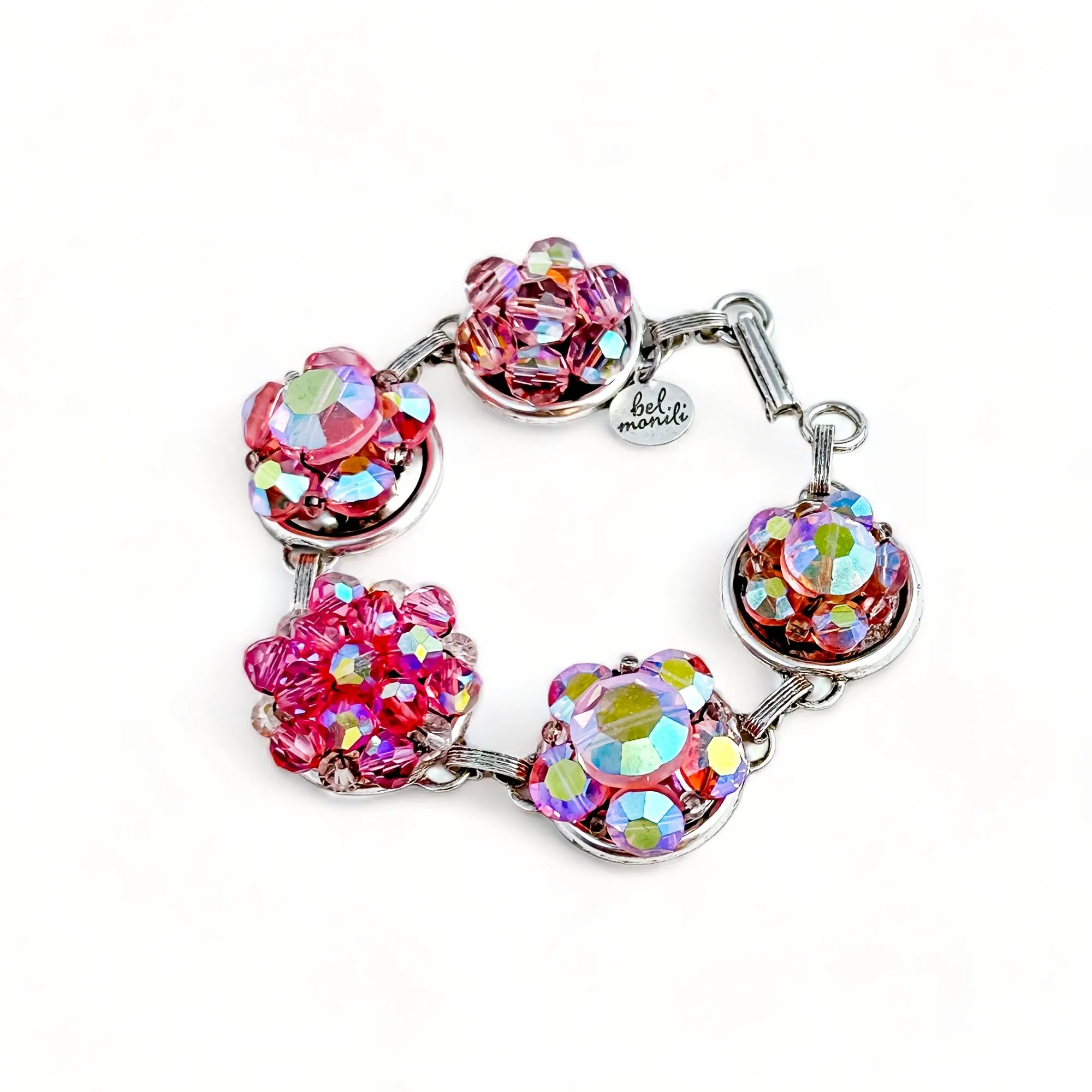 Vintage Pink Aurora Borealis Cluster Bracelet