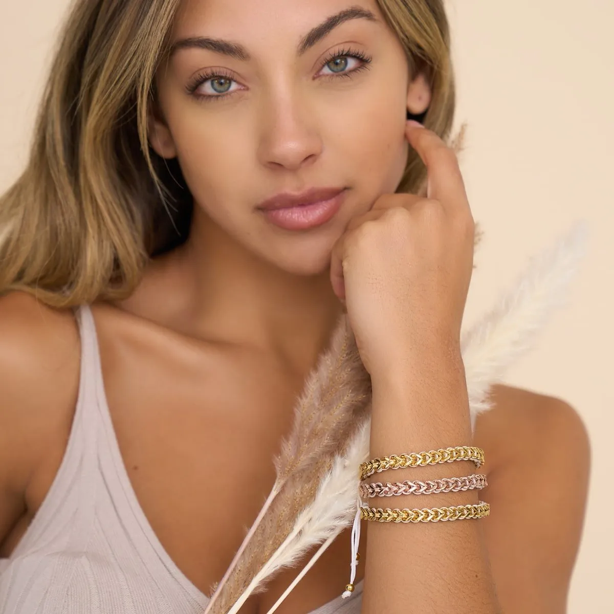 White x Rose Gold | Gaia Wheat Chain Bracelet