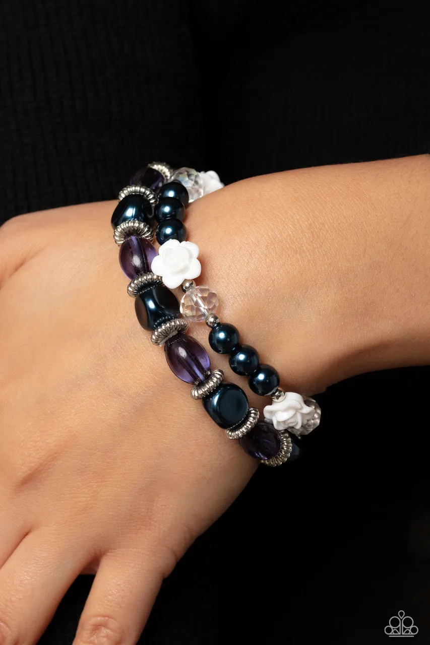 Who ROSE There? - Blue - Pearl and Resin Flowers Paparazzi Stretchy Bracelet
