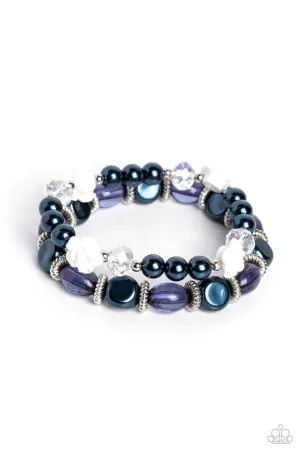 Who ROSE There? - Blue - Pearl and Resin Flowers Paparazzi Stretchy Bracelet