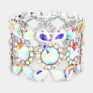Wide AB Crystal Multi Shaped Stone Stretch Pageant Bracelet | Evening Bracelet | 540809