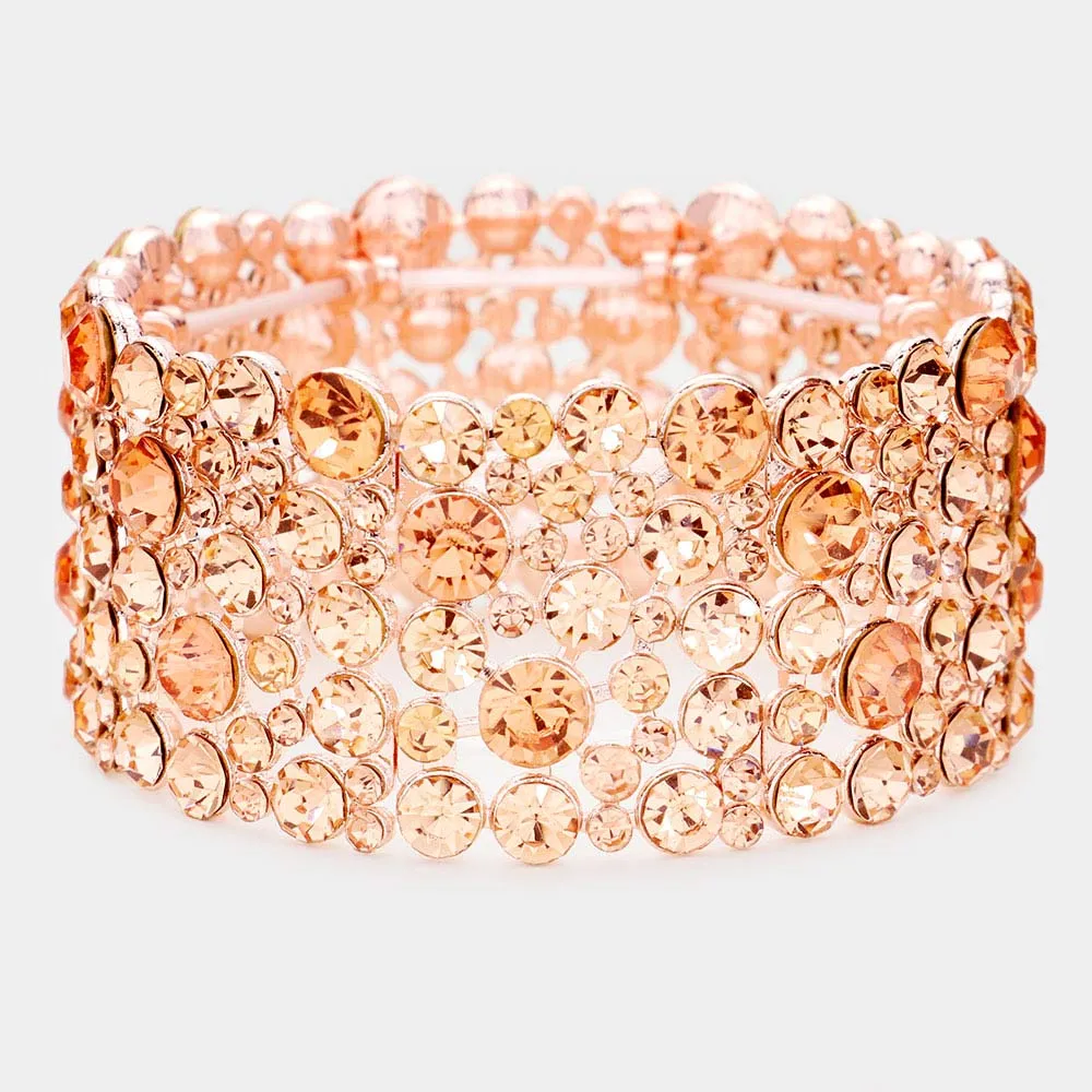 Wide Round Stone Peach Crystal Stretch Bracelet  | Pageant Jewelry | 488112