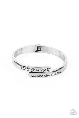 WINGS of Change - Silver - Butterfly "Become the Change" Inspirational Paparazzi Hinge Bracelet
