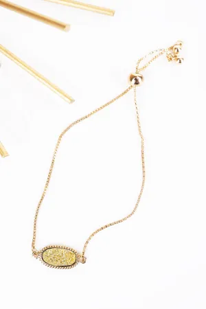 Worn Goldtone and Gold Druzy Adjustable Bracelet