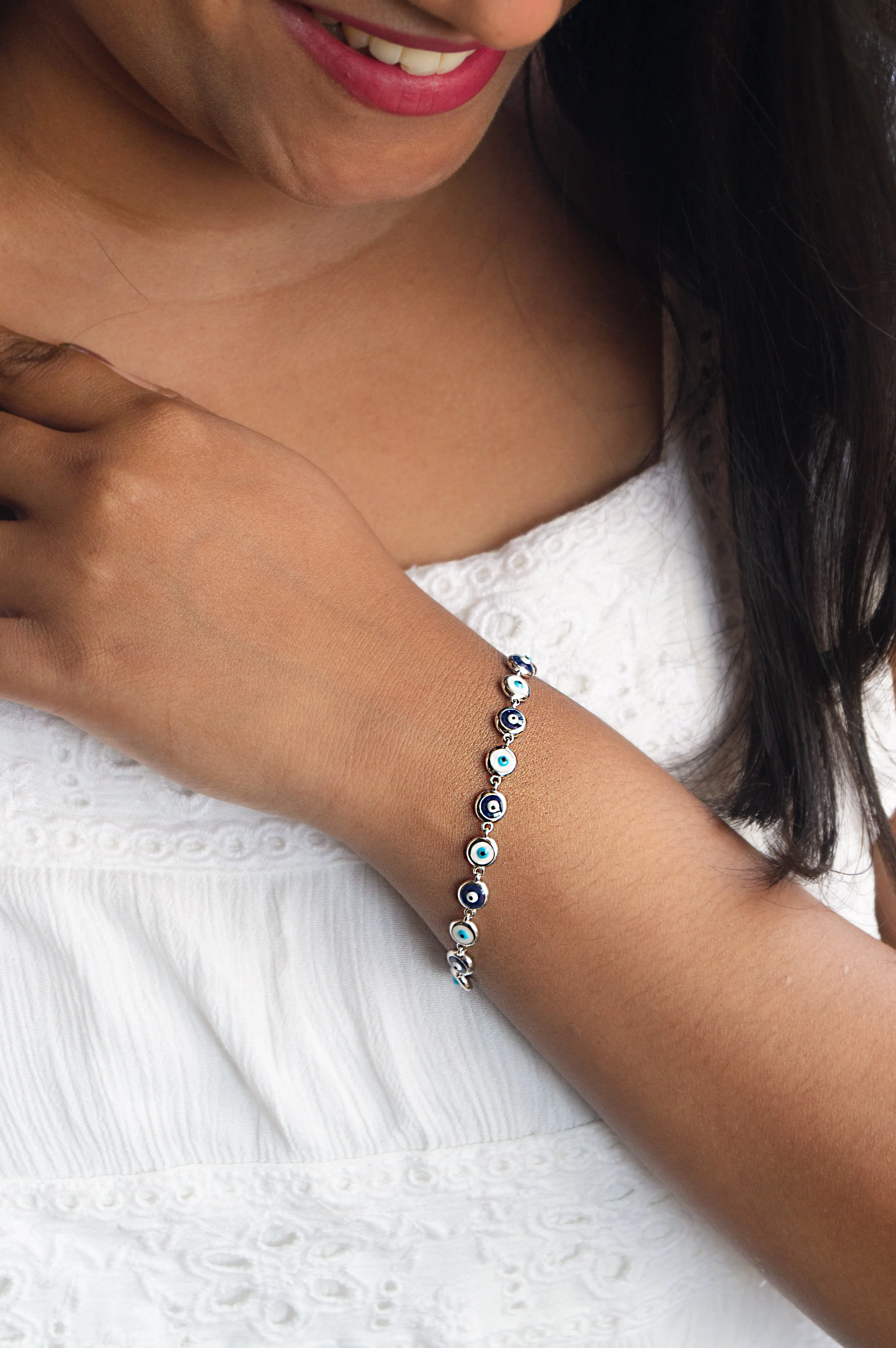Wrap Around Dual Color Handpainted Sterling Silver Evil Eye Bracelet