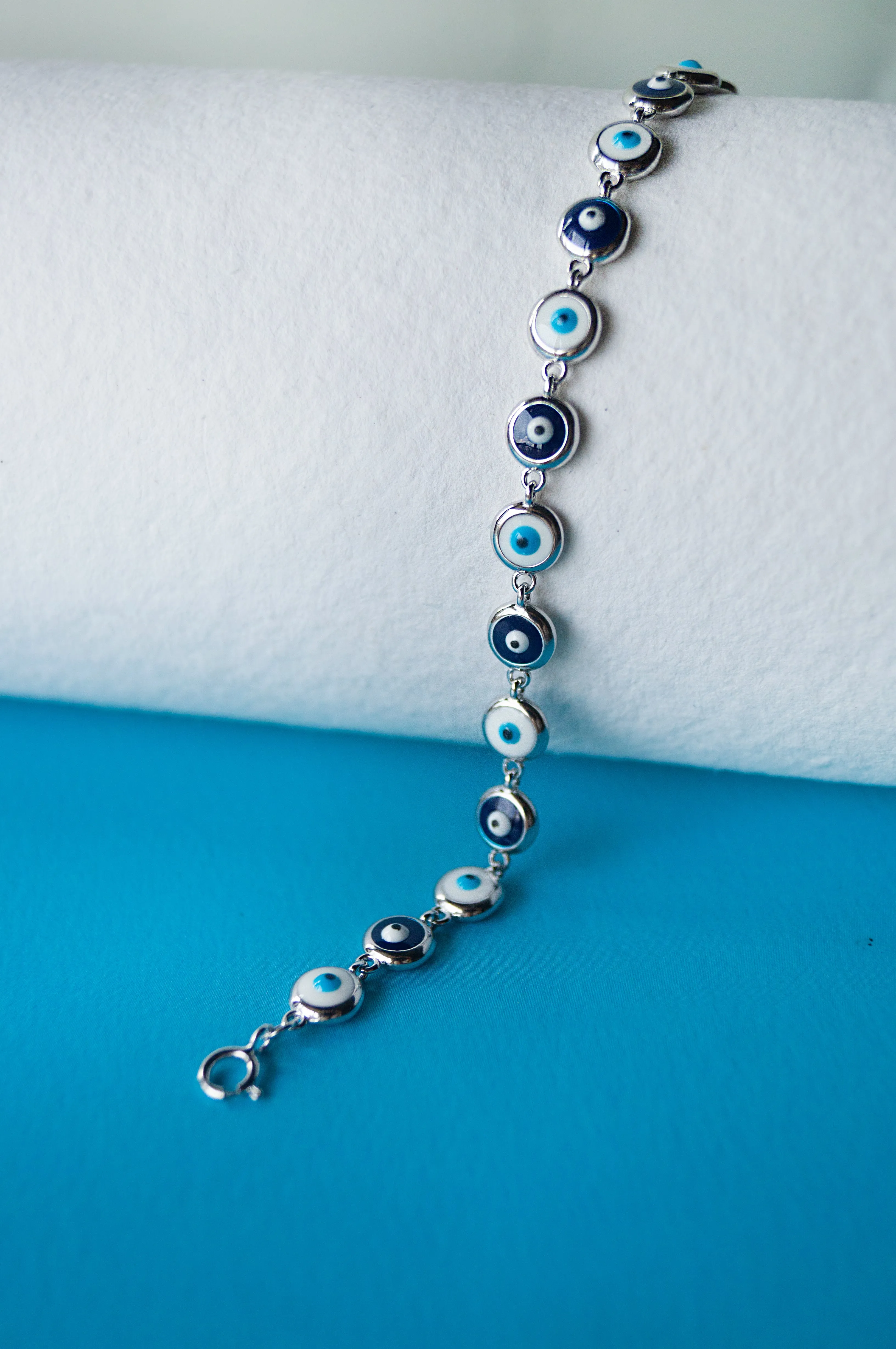 Wrap Around Dual Color Handpainted Sterling Silver Evil Eye Bracelet