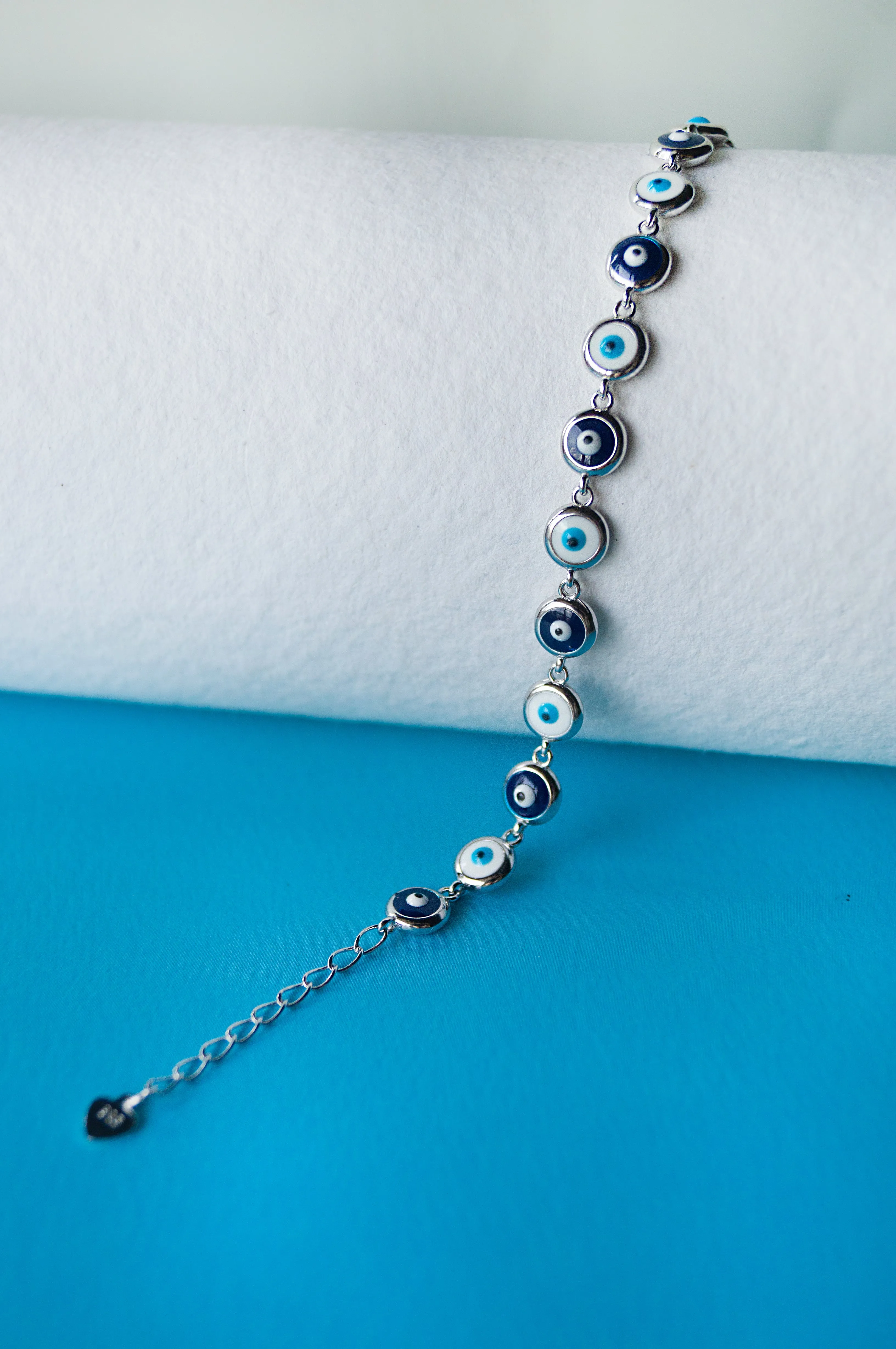 Wrap Around Dual Color Handpainted Sterling Silver Evil Eye Bracelet