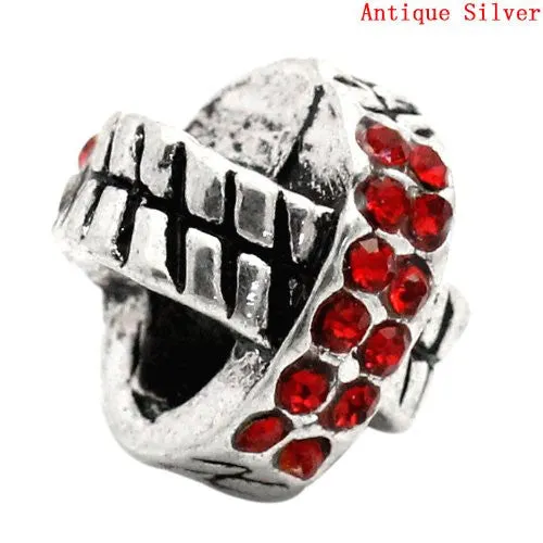 X Design W/ruby Red July Birthstone  Crystals Charm European Bead Compatible for Most European Snake Chain Bracelet