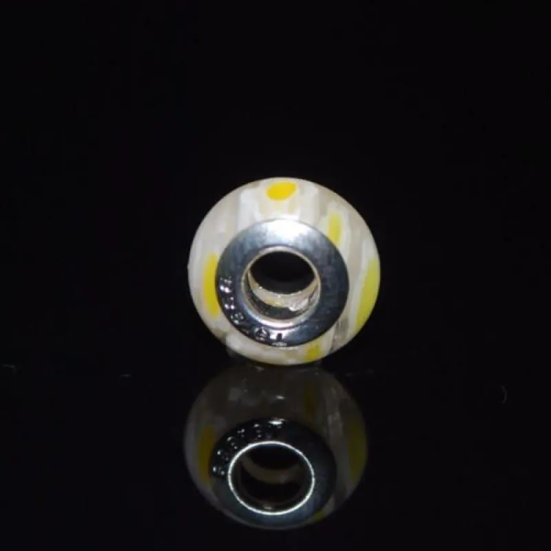 Yellow and  White Murano Glass Charm bead