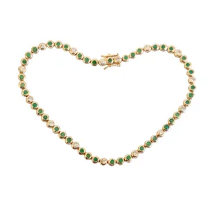 Yellow Gold Emerald and Diamond Bezel-set Tennis Bracelet