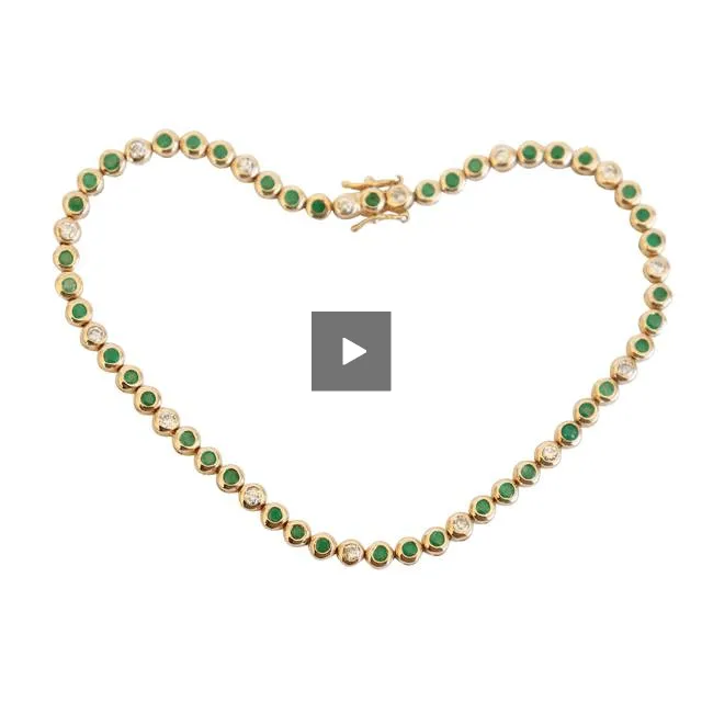 Yellow Gold Emerald and Diamond Bezel-set Tennis Bracelet