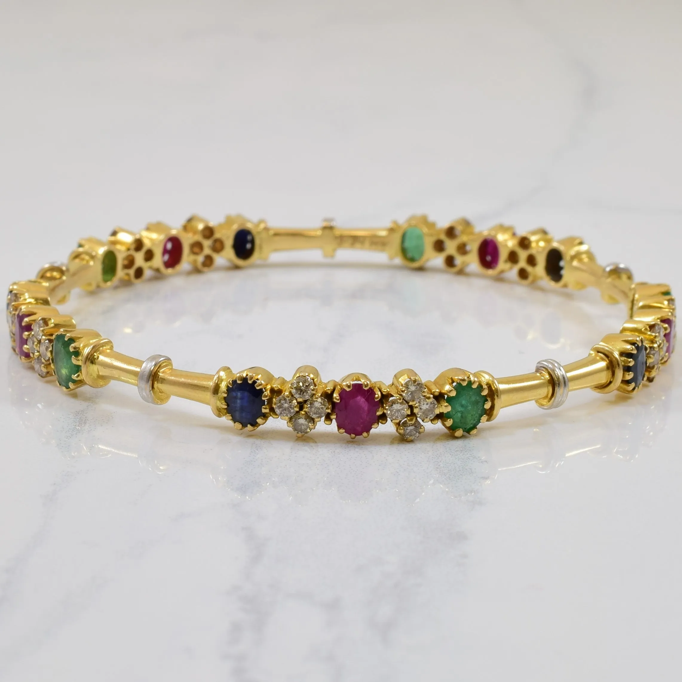 Yellow Gold Mixed Gem Bangle | 3.34ctw, 1.80ctw | 7.5" |