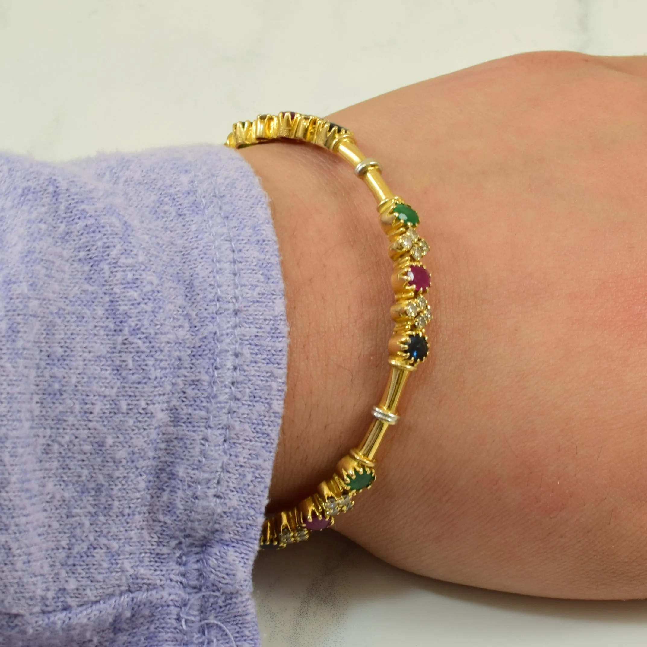 Yellow Gold Mixed Gem Bangle | 3.34ctw, 1.80ctw | 7.5" |