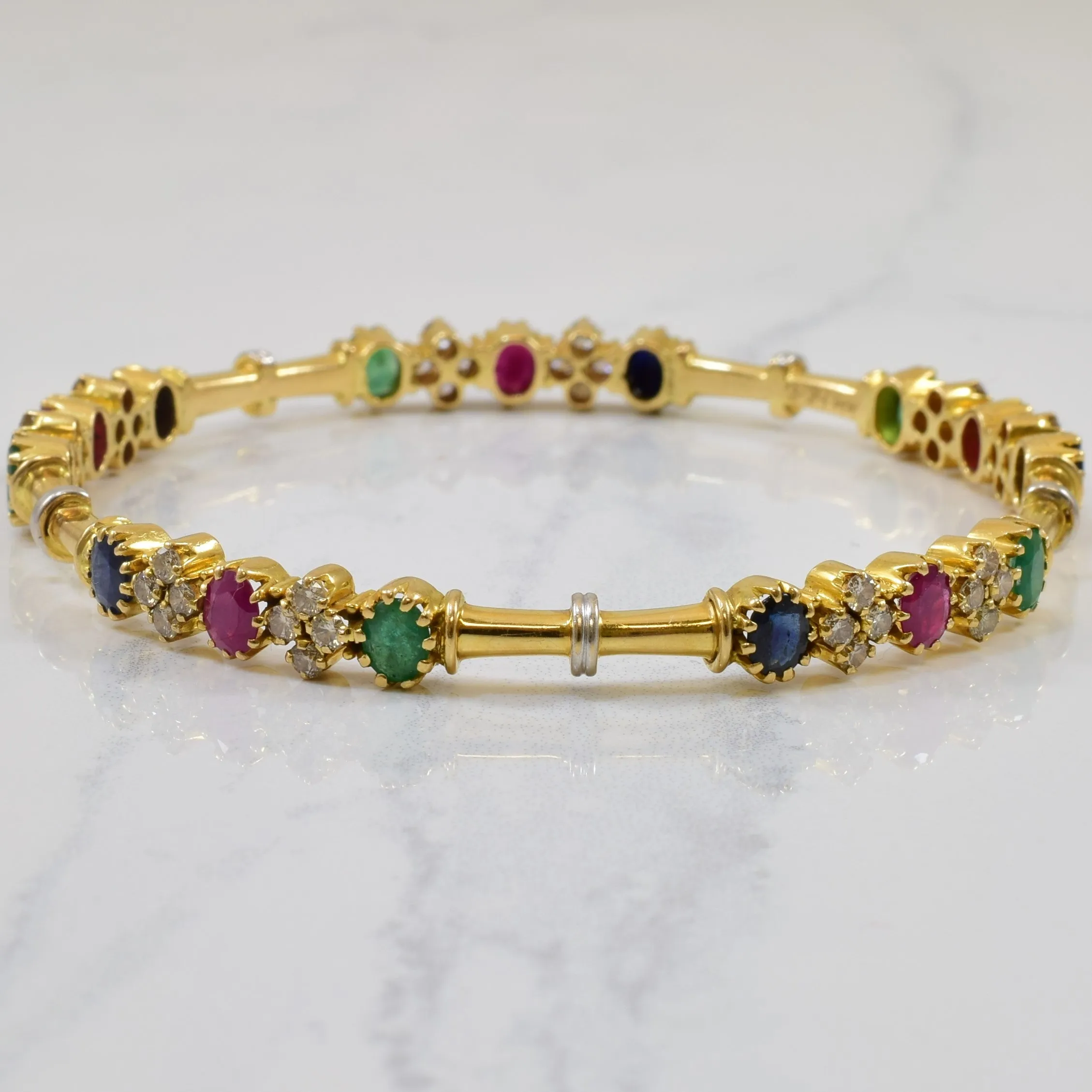 Yellow Gold Mixed Gem Bangle | 3.34ctw, 1.80ctw | 7.5" |