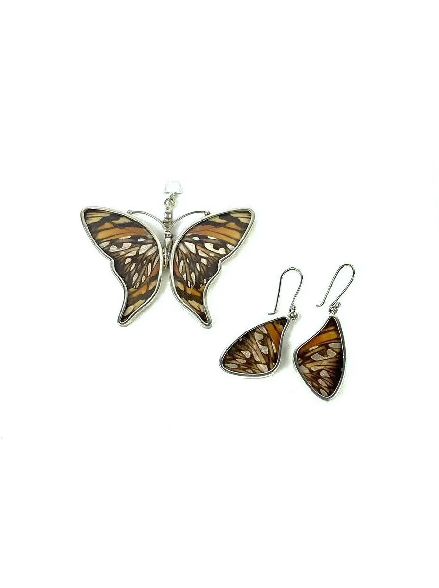 Yolanda Ormachea Large Butterfly Wing Pendant and Earrings Set