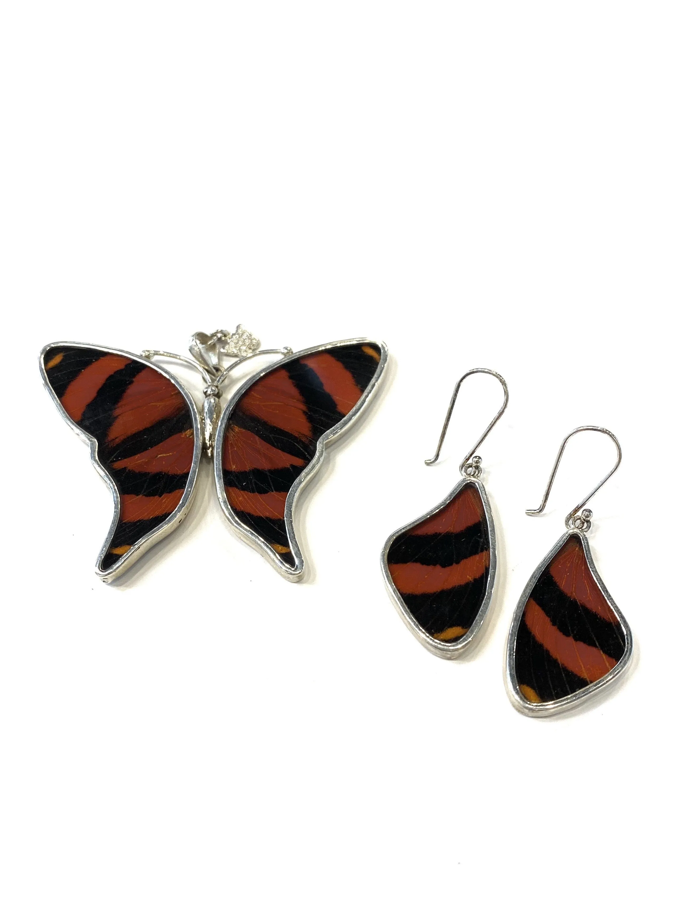 Yolanda Ormachea Large Butterfly Wing Pendant and Earrings Set